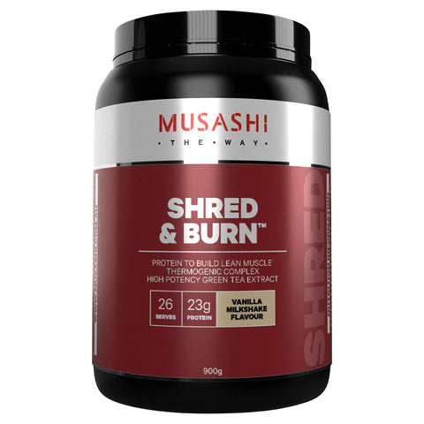 Musashi Shred & Burn Protein Powder Vanilla Milkshake 900g Musashi Shred & Burn Protein Powder Vanilla Milkshake 900g