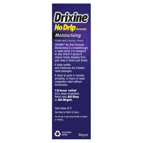 Drixine 12 Hour Relief No Drip Formula Moisturising Pump Mist Nasal Spray 15mL Drixine 12 Hour Relief No Drip Formula Moisturising Pump Mist Nasal Spray 15mL