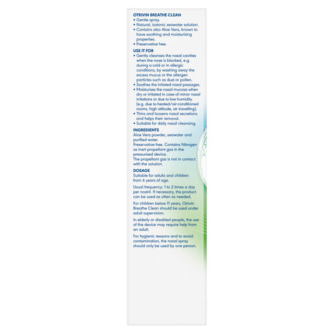 Otrivin Breathe Clean Natural Daily Nasal Cleanser with Isotonic Seawater & Aloe Vera, 50mL Otrivin Breathe Clean Natural Daily Nasal Cleanser with Isotonic Seawater & Aloe Vera, 50mL