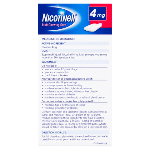 Nicotinell Stop Smoking Fruit Gum Extra Strength 4mg 96 Pack Nicotinell Stop Smoking Fruit Gum Extra Strength 4mg 96 Pack