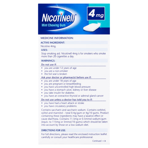 Nicotinell Stop Smoking Mint Gum Extra Strength 4mg 96 Pack Nicotinell Stop Smoking Mint Gum Extra Strength 4mg 96 Pack
