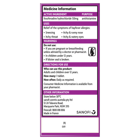 Telfast H/Fvr Tab 120mg 10 Telfast H/Fvr Tab 120mg 10