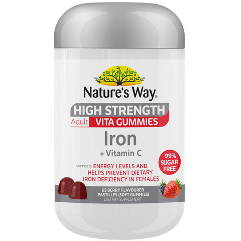 Natures Way Advantage Sugar Free High Strength Iron + Vitamin C 65 Gummies Natures Way Advantage Sugar Free High Strength Iron + Vitamin C 65 Gummies