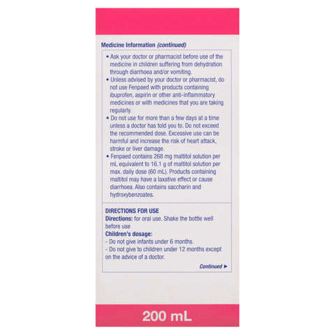 Fenpaed Oral Liq Ibuprofen 200ml Fenpaed Oral Liq Ibuprofen 200ml