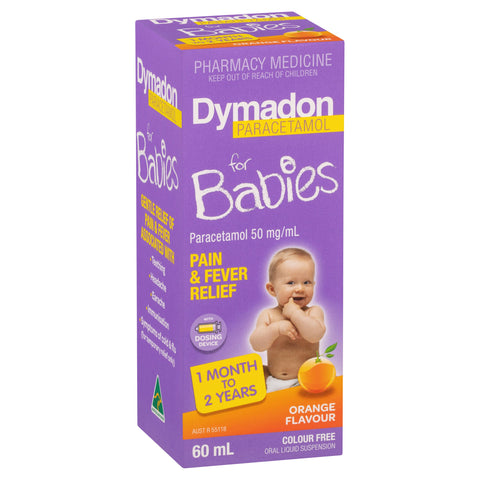 Dymadon Paracetamol for Babies 1mth-2yrs ORANGE 60mL Dymadon Paracetamol for Babies 1mth-2yrs ORANGE 60mL