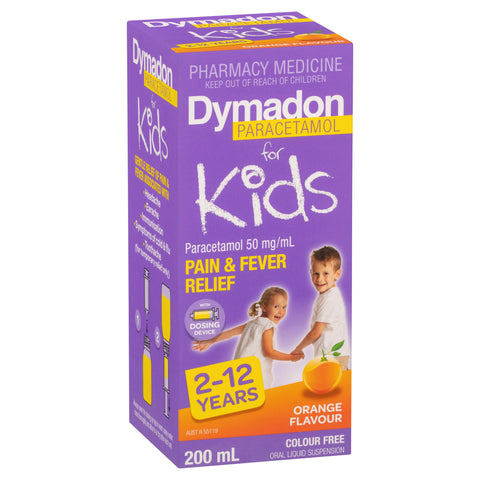 Dymadon Paracetamol for Kids 2-12yrs ORANGE 200mL Dymadon Paracetamol for Kids 2-12yrs ORANGE 200mL