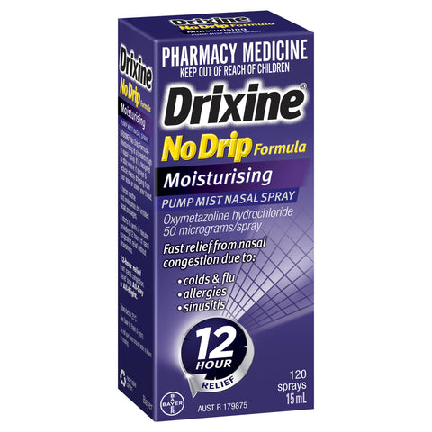 Drixine 12 Hour Relief No Drip Formula Moisturising Pump Mist Nasal Spray 15mL Drixine 12 Hour Relief No Drip Formula Moisturising Pump Mist Nasal Spray 15mL