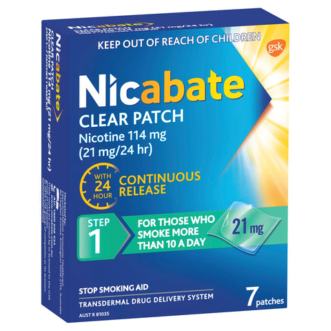 Nicabate Clear Patch Stop Smoking Transdermal drug delivery system Nicotine 21mg 7 Pack Nicabate Clear Patch Stop Smoking Transdermal drug delivery system Nicotine 21mg 7 Pack