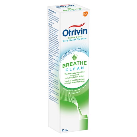 Otrivin Breathe Clean Natural Daily Nasal Cleanser with Isotonic Seawater & Aloe Vera, 50mL Otrivin Breathe Clean Natural Daily Nasal Cleanser with Isotonic Seawater & Aloe Vera, 50mL