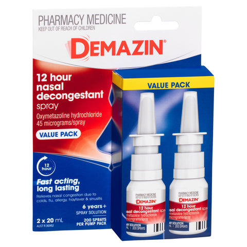 Demazin 12 Hour Nasal Decongestant Spray Value Pack 2 X 20mL Demazin 12 Hour Nasal Decongestant Spray Value Pack 2 X 20mL