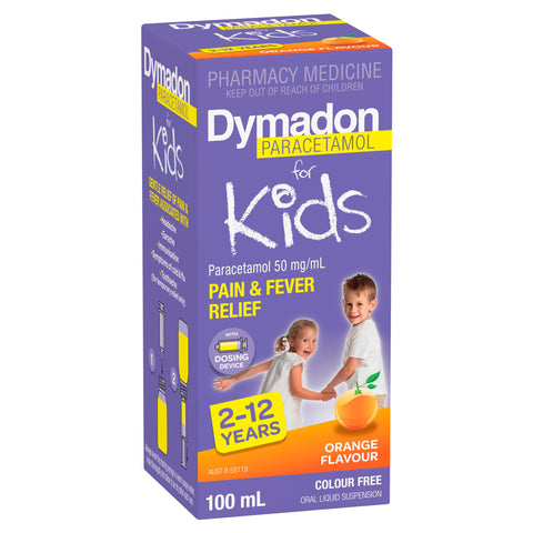 Dymadon Paracetamol for Kids 2-12yrs ORANGE 100mL Dymadon Paracetamol for Kids 2-12yrs ORANGE 100mL