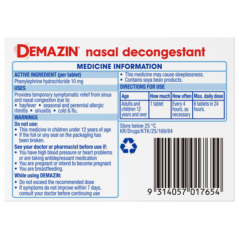 Demazin PE Nasal Decon Tab 24 Demazin PE Nasal Decon Tab 24