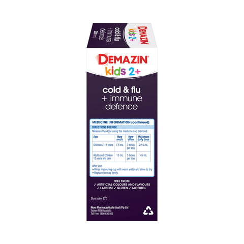 Demazin Kids 2+ Cold & Flu + Immune Defence Natural Berry Oral Liquid 200mL Demazin Kids 2+ Cold & Flu + Immune Defence Natural Berry Oral Liquid 200mL