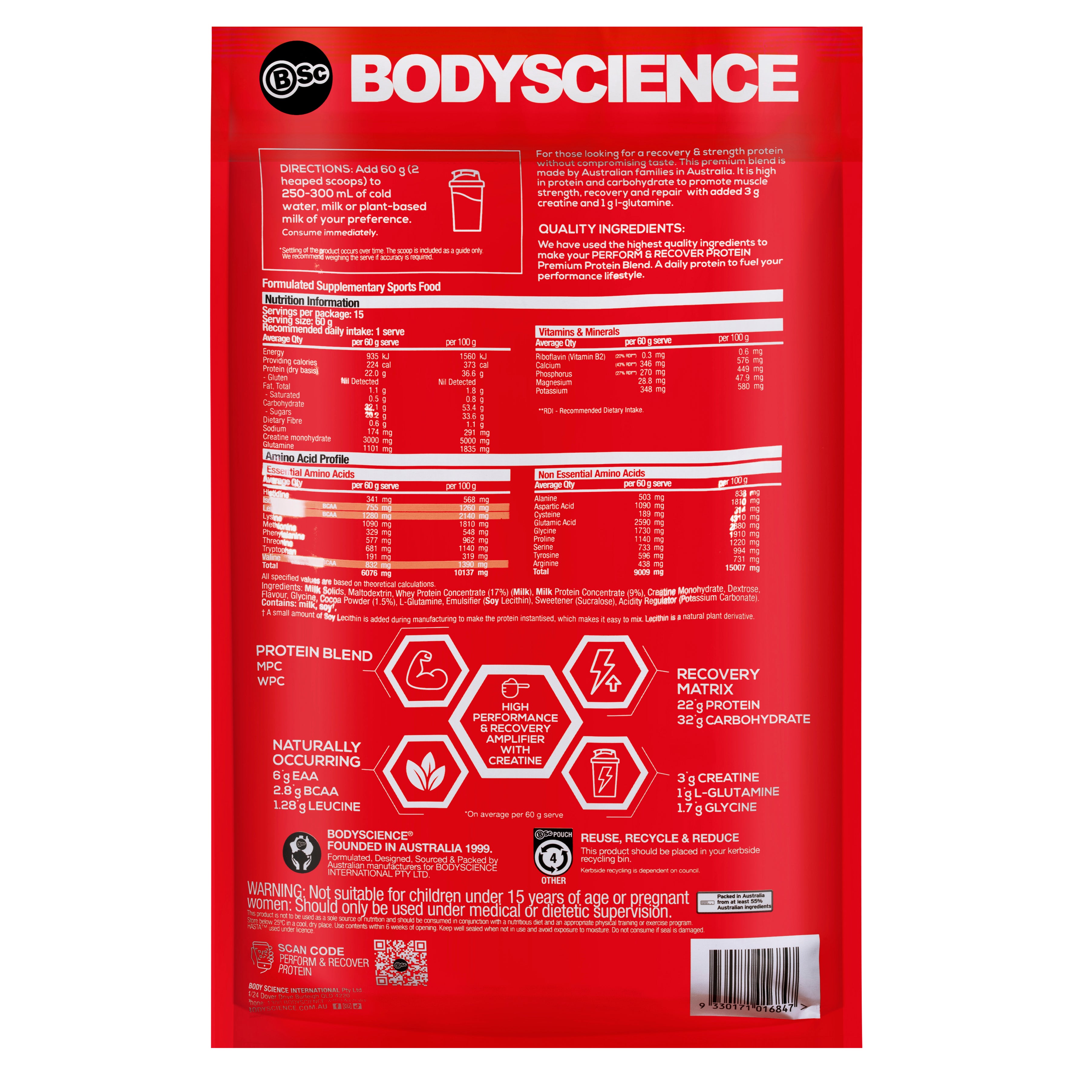 BodySci Perf Rcvr Prtn Choc 900g BodySci Perf Rcvr Prtn Choc 900g