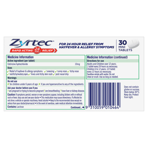 Zyrtec Tab 10mg 30 Zyrtec Tab 10mg 30