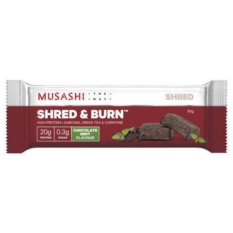 Musashi Shred and Burn Bar Choc Mint 60g 12PACK Musashi Shred and Burn Bar Choc Mint 60g 12PACK