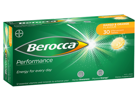 Berocca Energy Vitamin Mango & Orange Effervescent Tablets 30 pack Berocca Energy Vitamin Mango & Orange Effervescent Tablets 30 pack
