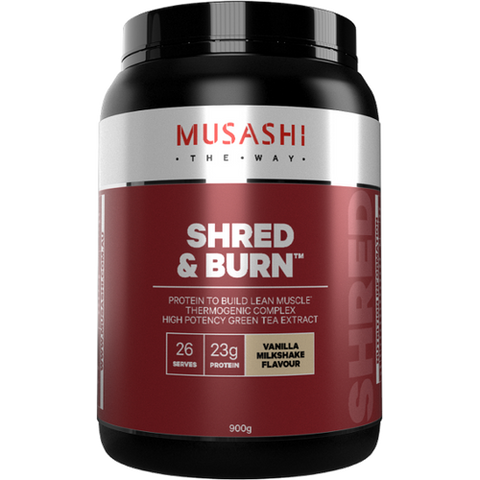 Musashi SHRED & BURN Vanilla Milkshake Flavour Powder 900ml Musashi SHRED & BURN Vanilla Milkshake Flavour Powder 900ml