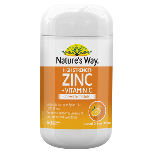 Nature's Way Nature's Way High Strength Zinc + Vitamin C Chewable 60 Tablets Nature's Way Nature's Way High Strength Zinc + Vitamin C Chewable 60 Tablets