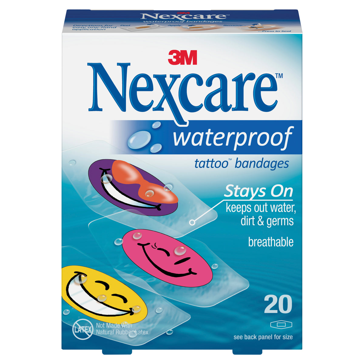 Nexcare Waterproof Strips Tattoo Cool Collection 20pk