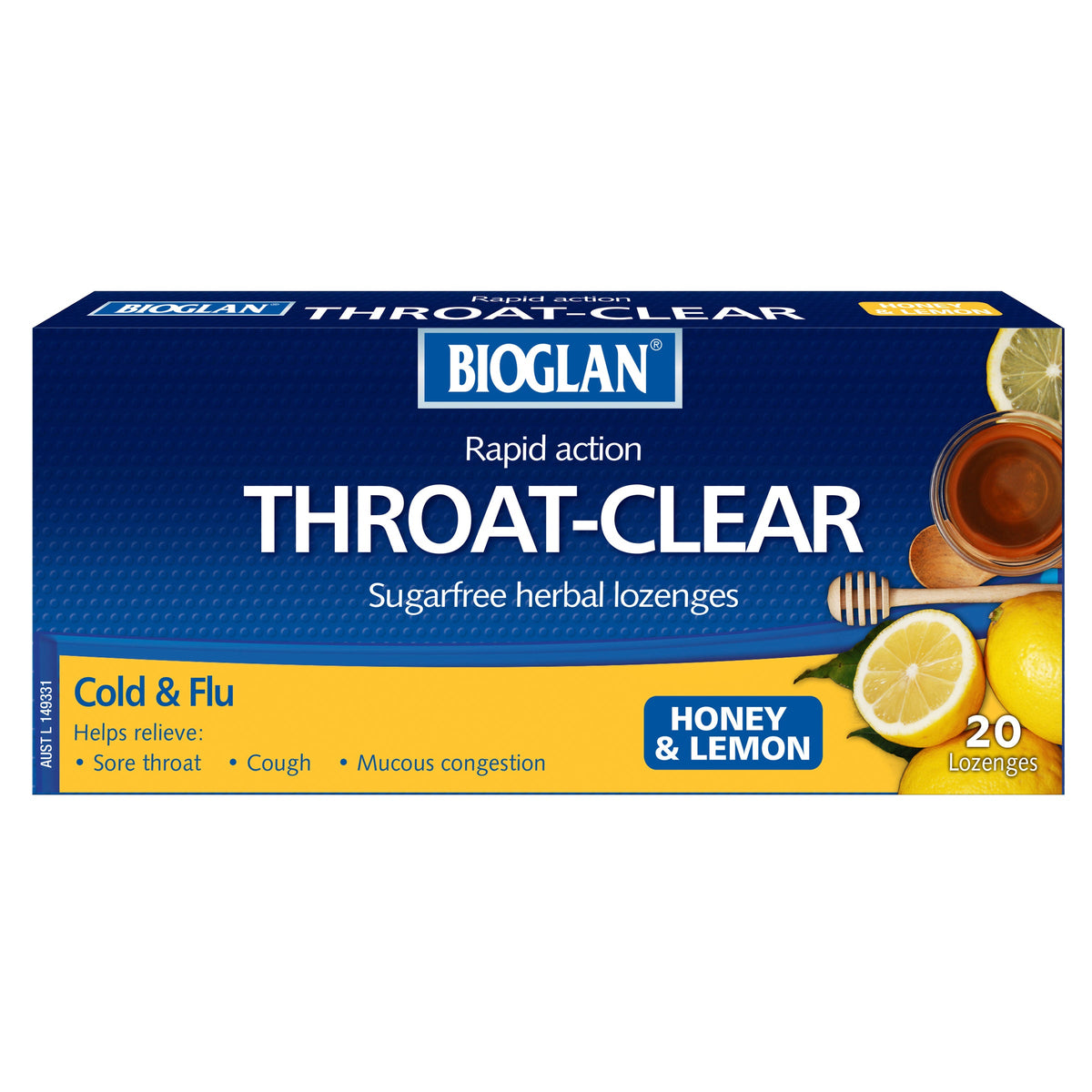 Bioglan Rapid Action Throat-Clear Honey & Lemon 20 Pack