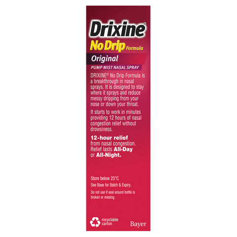 Drixine 12 Hour Relief No Drip Formula Original Pump Mist Nasal Spray 15ml