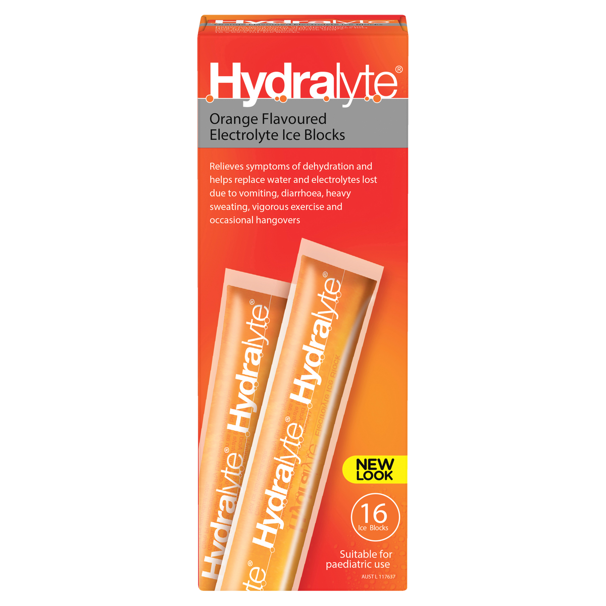 Hydralyte Orange Flavoured Electrolyte Ice Blocks 16 x 62.5mL