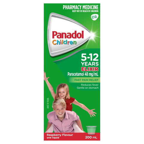 Panadol Children 5-12 Years Elixir, Raspberry Flavour, 200mL