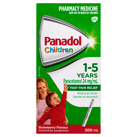 Panadol Children 1-5 years Colourfree Suspension, Strawberry Flavour, 200ml