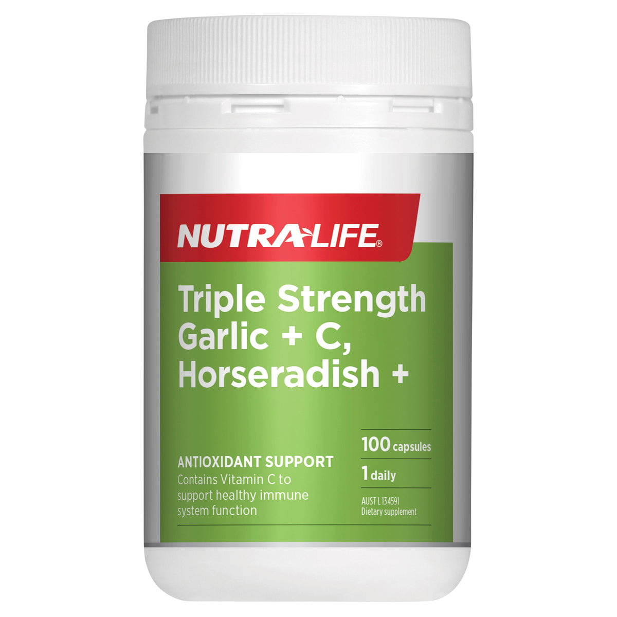 Nutra-Life Triple Strength Garlic + C, Horseradish + 100 Capsules