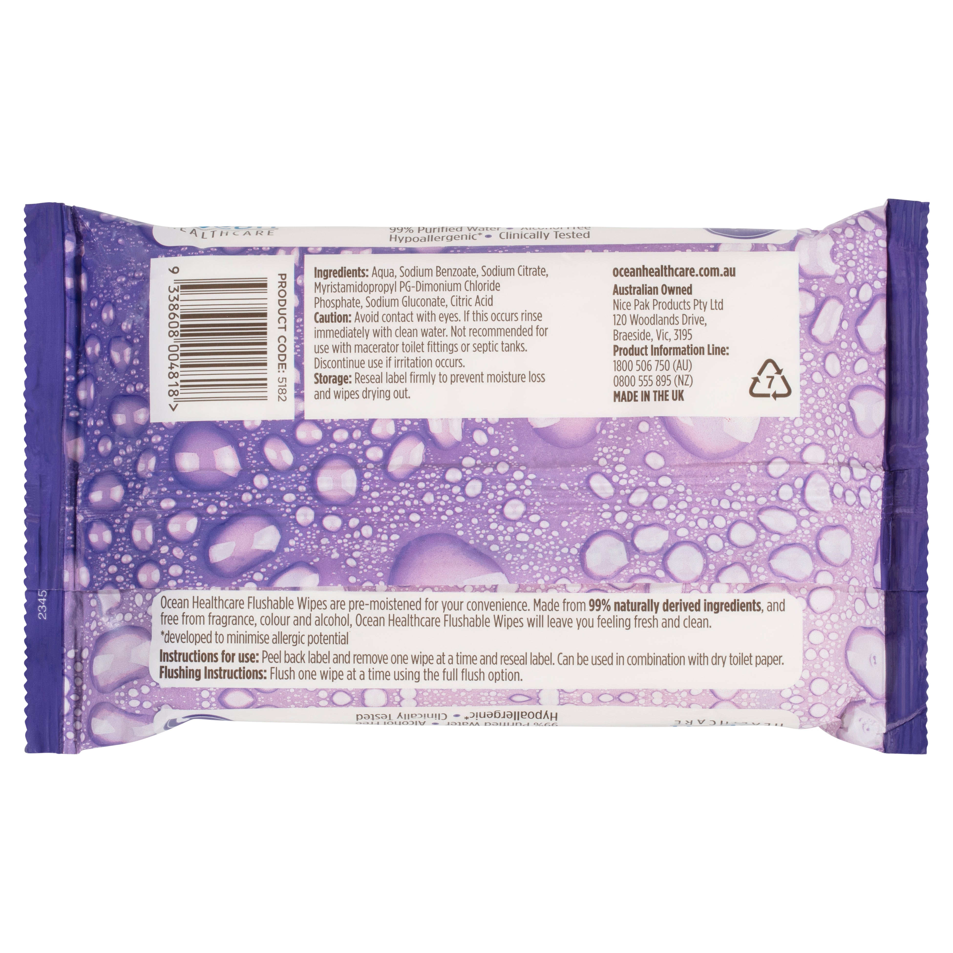 Ocean HCare Flushable Wipes 40