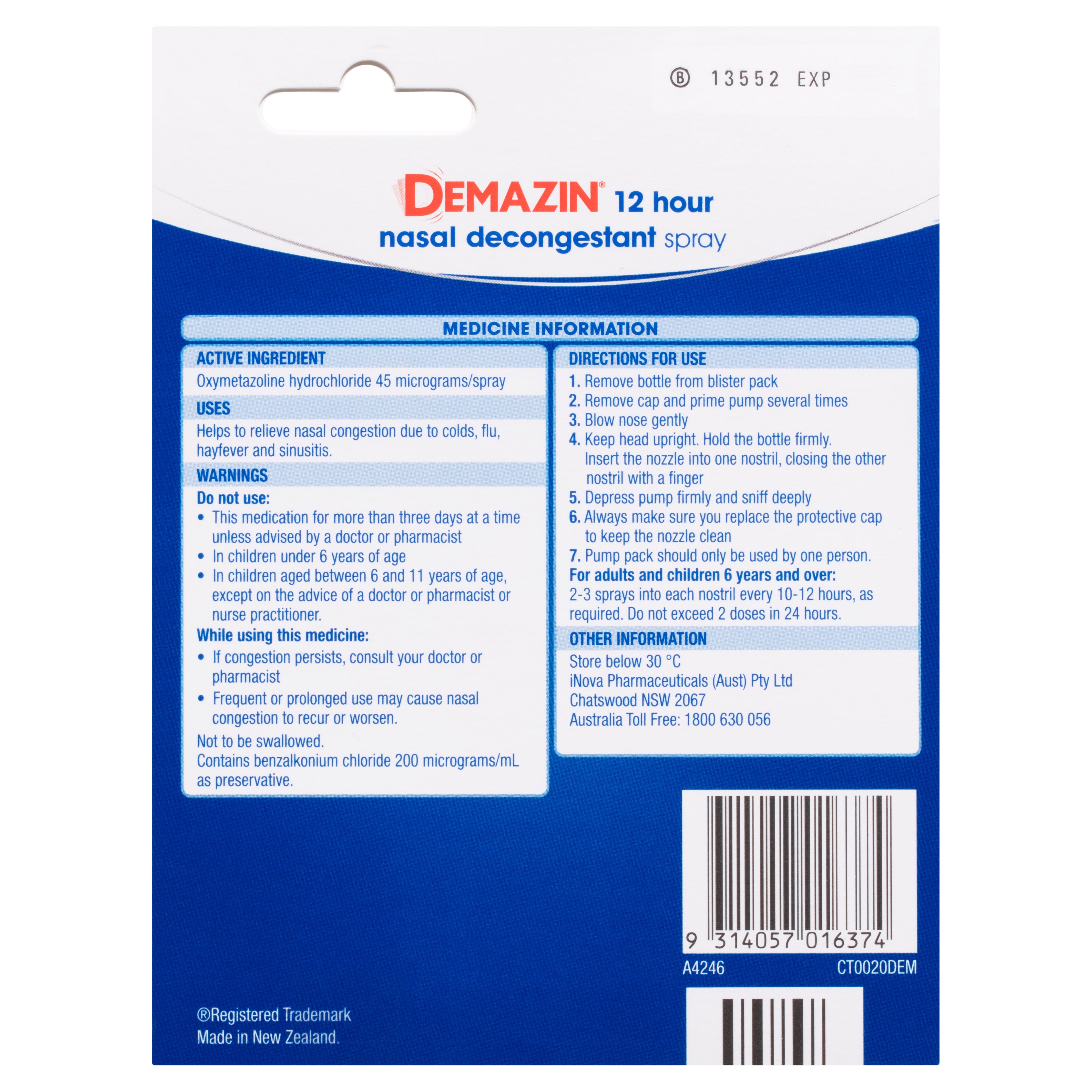 Demazin 12hr Decon NSpray 20ml x2