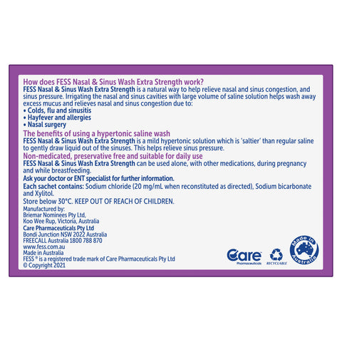 FESS Nasal & Sinus Wash Extra Strength Saline Wash Refill Sachets 24 x 6.3g