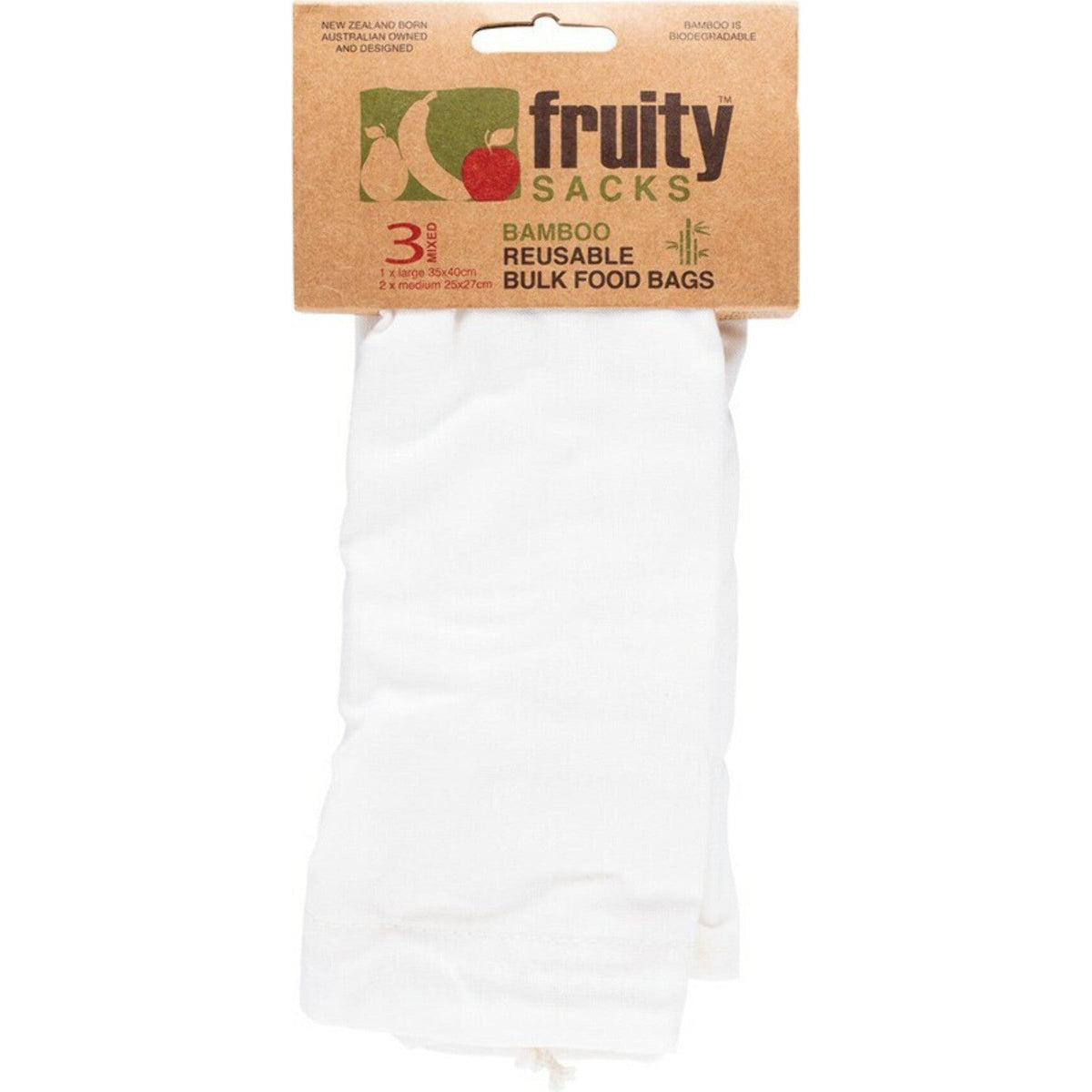 FRUITY SACKS Reusable Bamboo Shopping Bags Bulk Food - 1 Large, 2 Medium 3