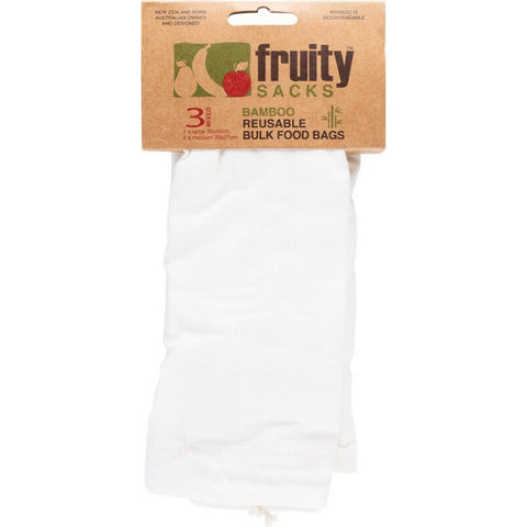 FRUITY SACKS Reusable Bamboo Shopping Bags Bulk Food - 1 Large, 2 Medium 3