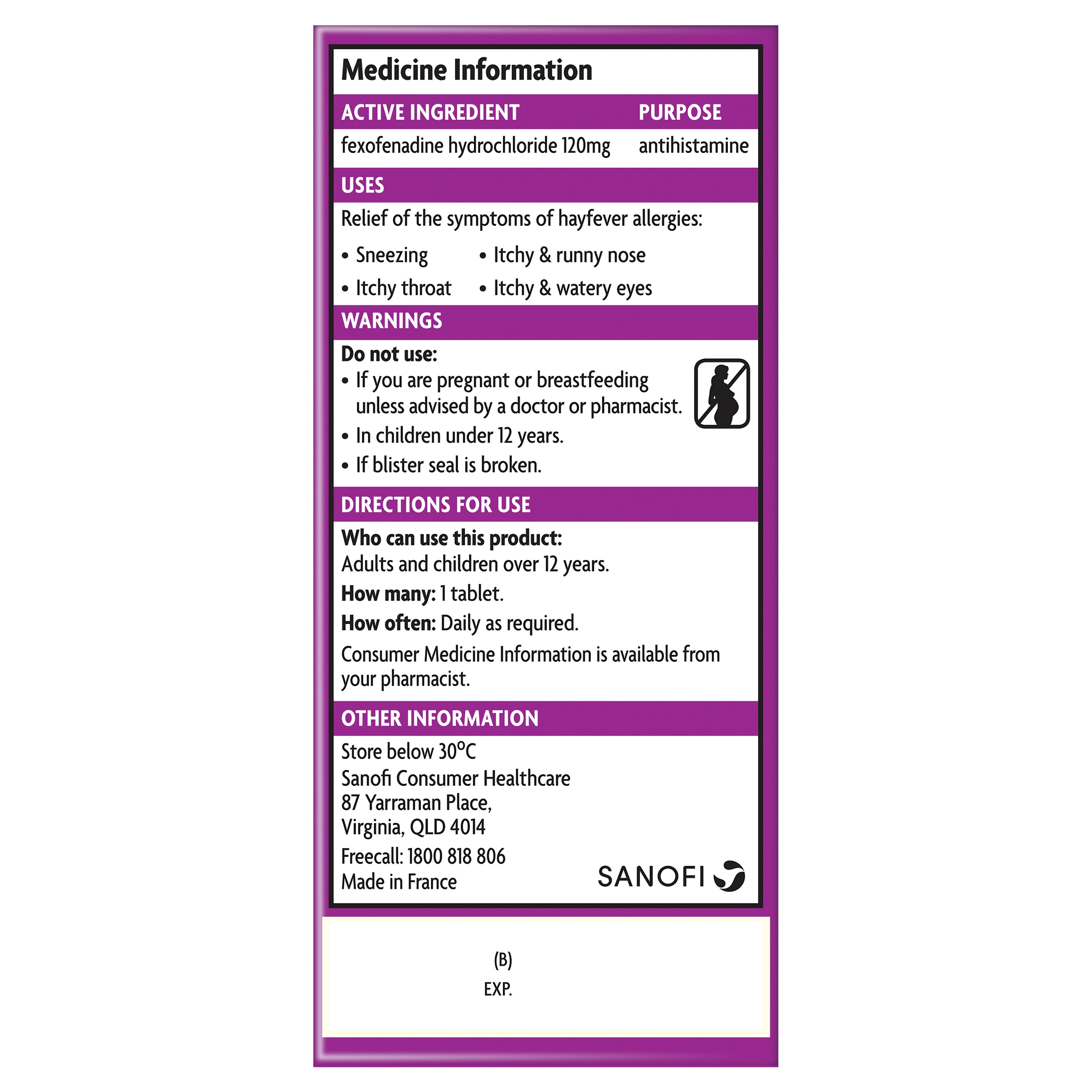 Telfast H/Fvr Tab 120mg 30