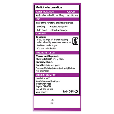 Telfast H/Fvr Tab 120mg 30