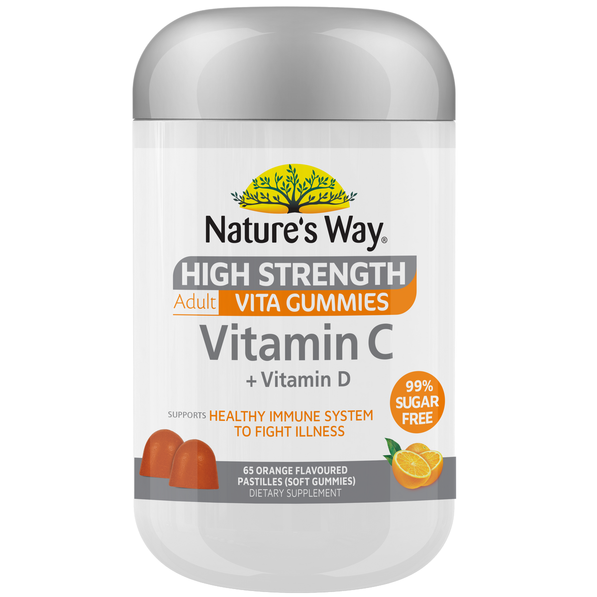 Natures Way Advantage Sugar Free High Strength Vitamin C + Vitamin D 65 Gummies