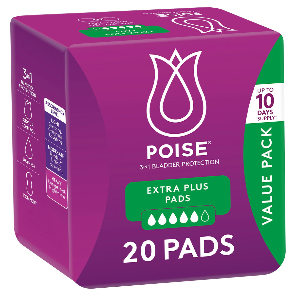 POISE EXTRA PLUS PAD 20PK