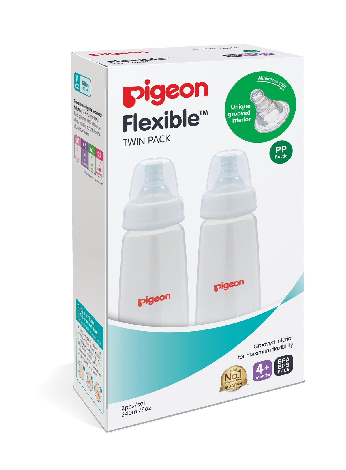 Pigeon Slim Neck PP Baby Feeding Bottle 2 x 240mL