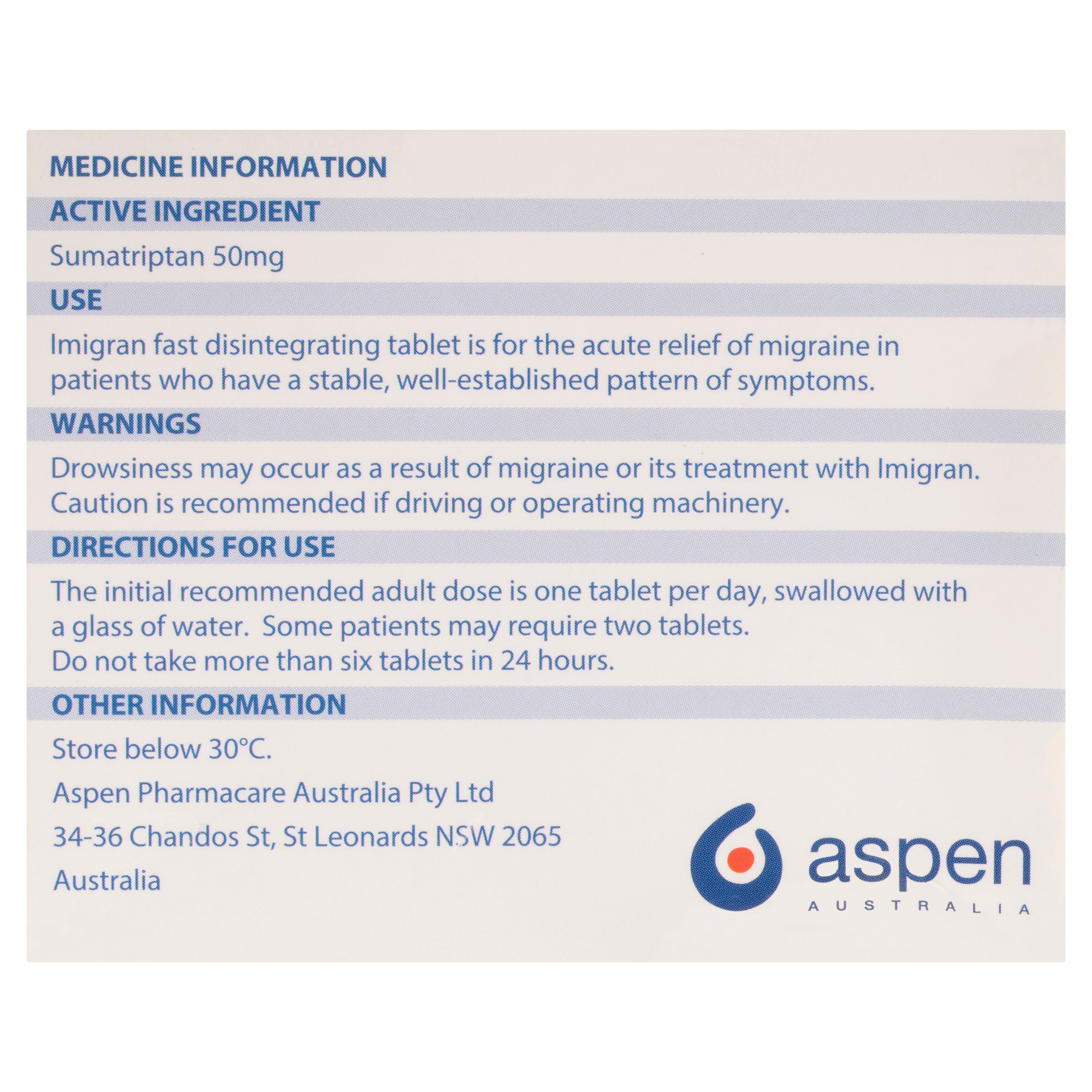 Imigran FDT Tab 50mg Blst 2 S3