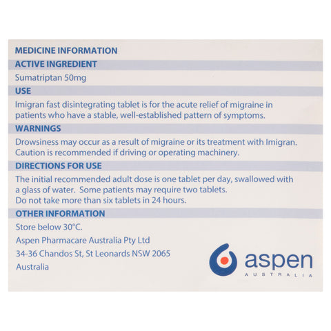 Imigran FDT Tab 50mg Blst 2 S3