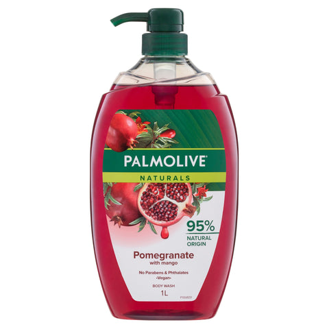 Palmolive Naturals Body Wash 1L, Pomegranate with Mango, Soap Free Shower Gel, No Parabens Phthalates or Alcohol