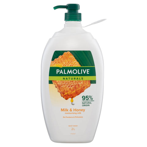 Palmolive Naturals Body Wash, 2L, Milk and Honey, with Moisturising Milk, No Parabens Phthalates or Alcohol