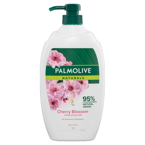 Palmolive Naturals Body Wash, 1L, Cherry Blossom, with Moisturising Milk, No Parabens Phthalates or Alcohol