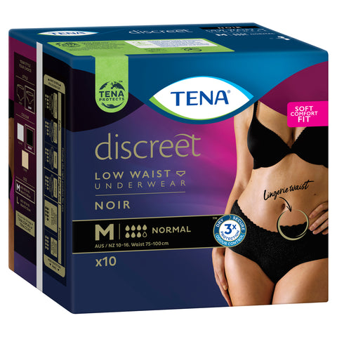 TENA Discreet Women's Lingerie Waist Underwear Black Medium (M) 10 Pack