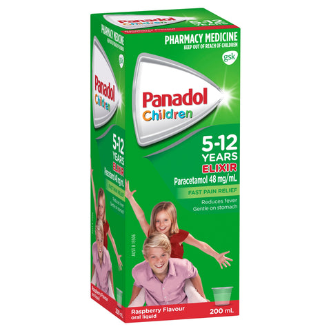 Panadol Children 5-12 Years Elixir, Raspberry Flavour, 200mL