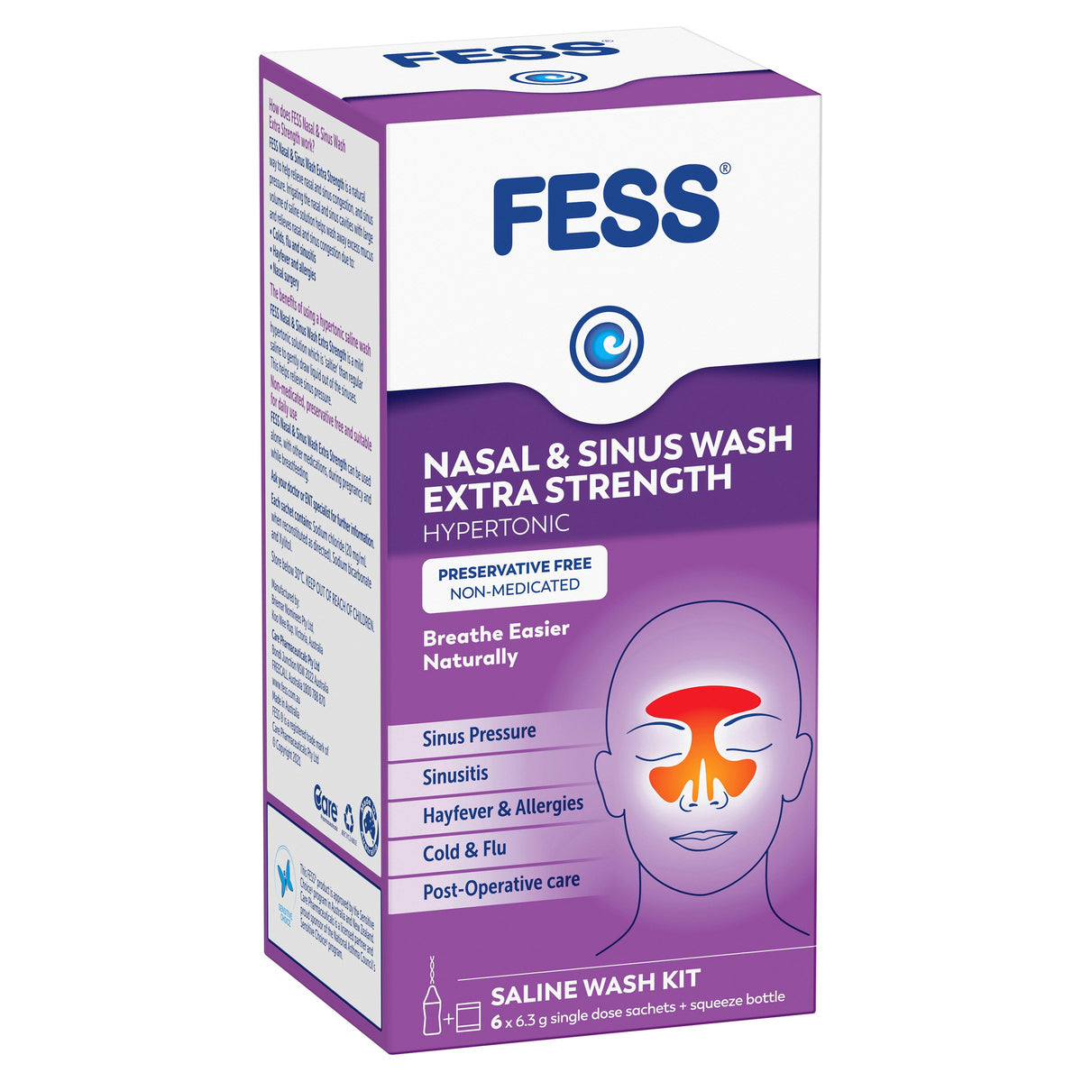 FESS Nasal & Sinus Wash Extra Strength Saline Wash Kit 6x6.3g