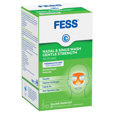 FESS Nasal & Sinus Wash Gentle Strength Saline Wash Kit 60 Pack