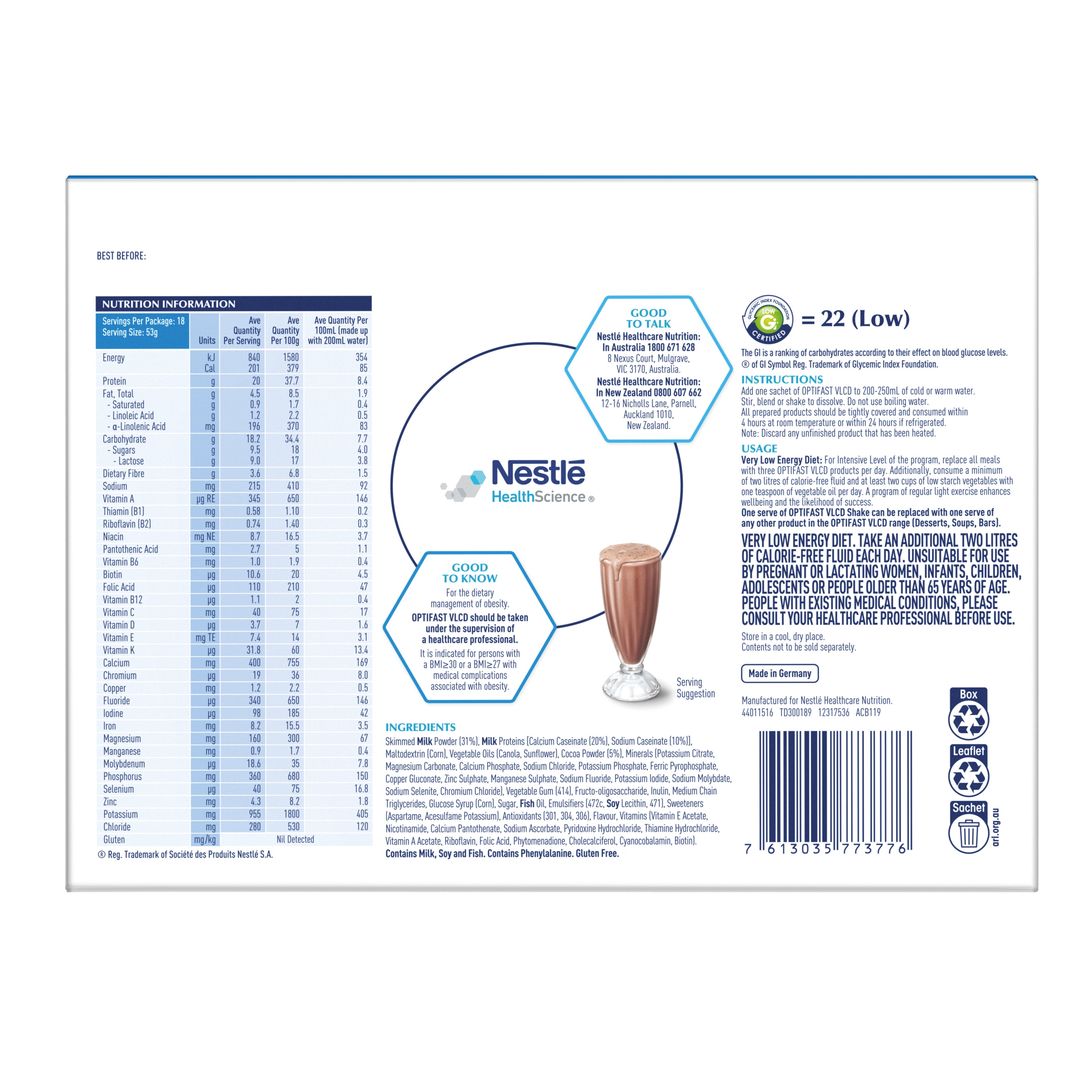 Optifast VLCD Shk Choc 53g 18Pk